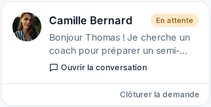 Demande de coaching reçue d'une nouvelle cliente